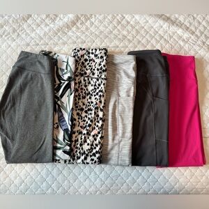 Women's Leggings - Gray, light Gray, Pink, and Patterned leggings